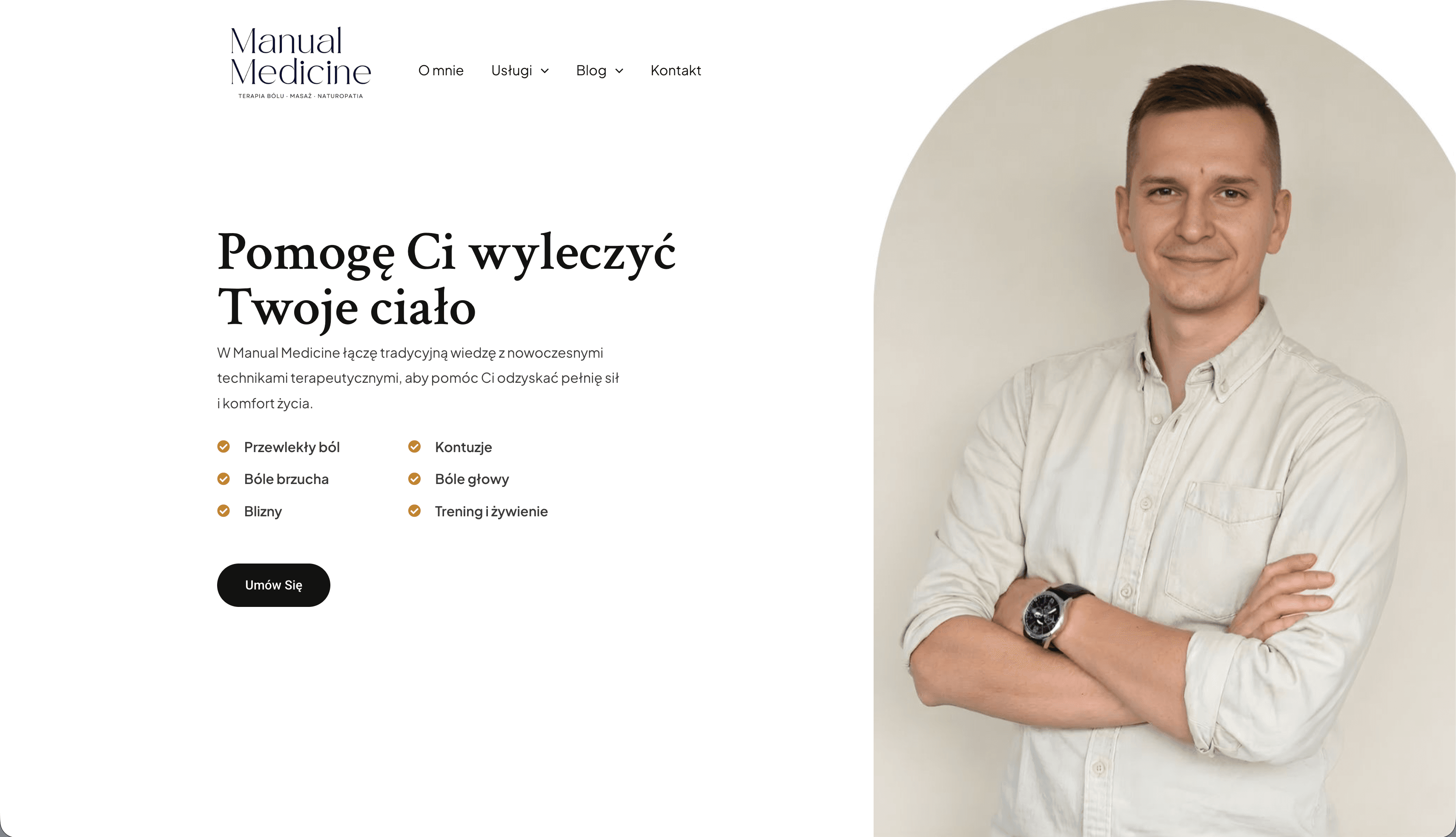Strona Manual Medicine przed redesignem