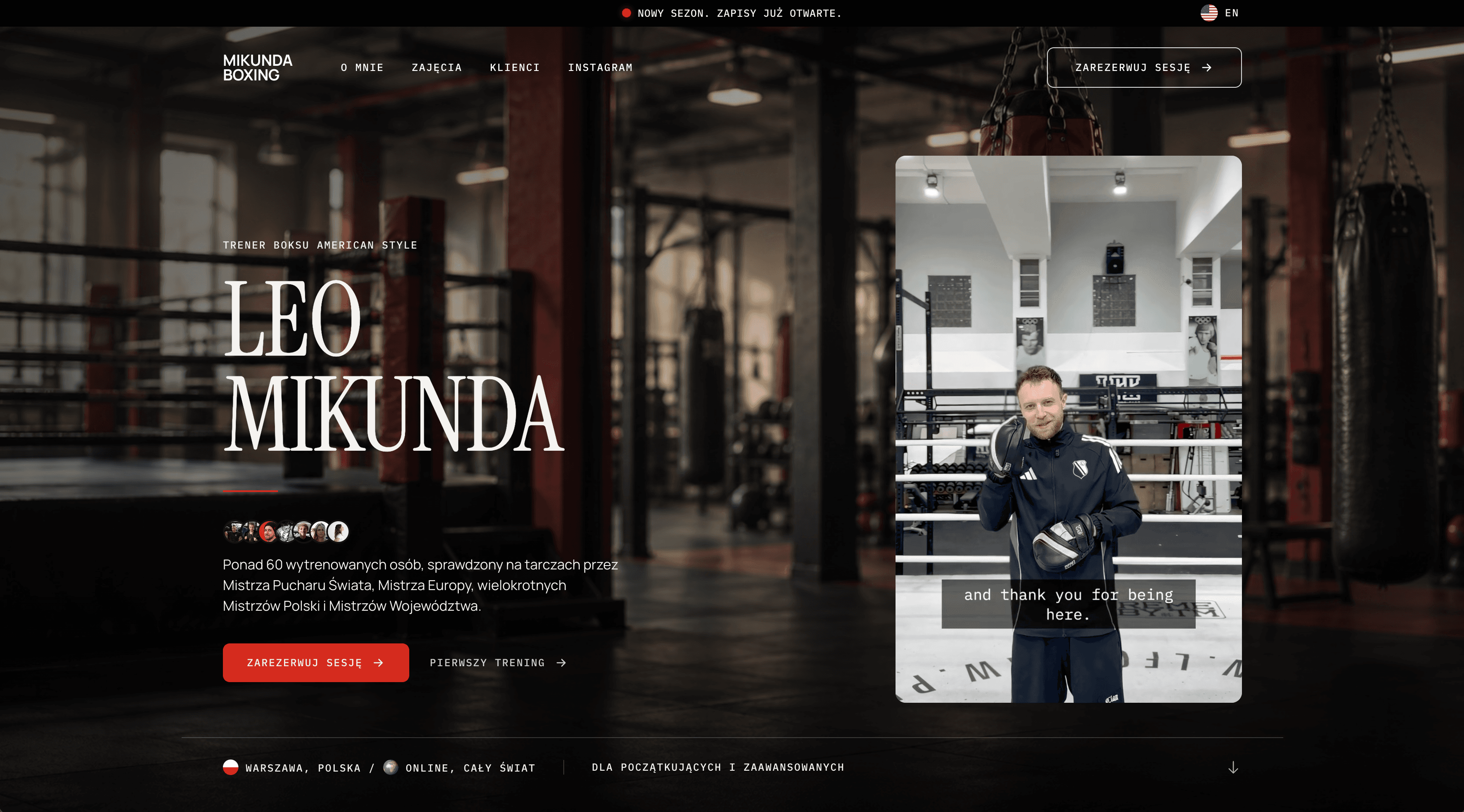 Strona Mikunda Boxing po redesignie